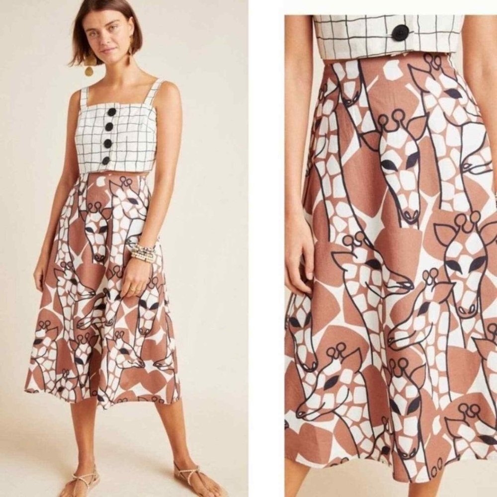 Anthropologie Corey Lynn Calter Laelia - Giraffe Motif A-Line Midi skirt  2